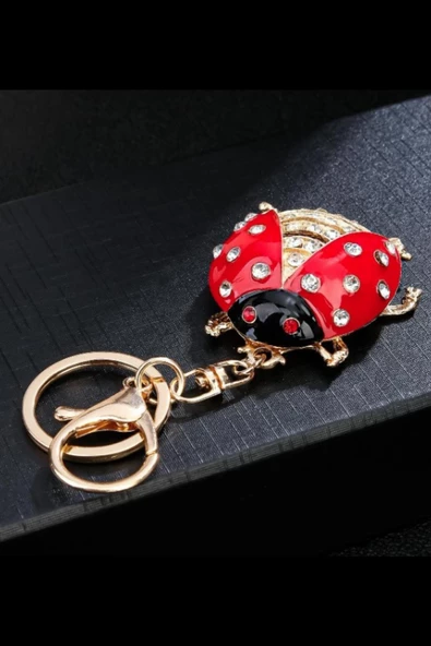 Kristal Taşlı Uğur Böceği Anahtarlık Kırmızı No.2 - Resim 9