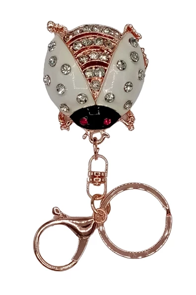 Kristal Taşlı Uğur Böceği Anahtarlık Beyaz No.1 - Resim 10