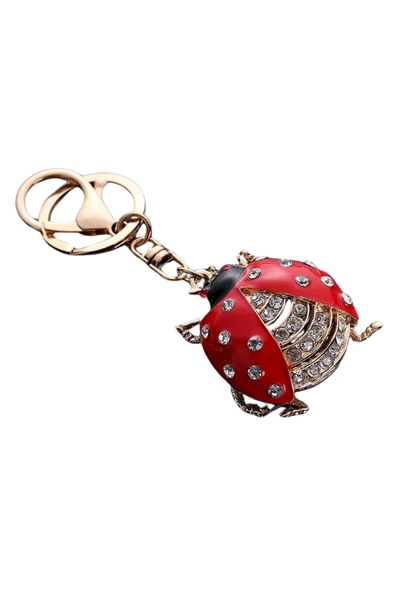 Kristal Taşlı Uğur Böceği Anahtarlık Kırmızı No.2 - Resim 8