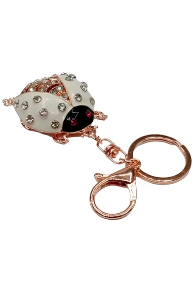 Kristal Taşlı Uğur Böceği Anahtarlık Beyaz No.1 - Resim 6