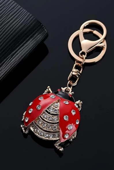 Kristal Taşlı Uğur Böceği Anahtarlık Kırmızı No.2 - Resim 11