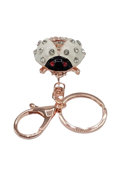 Kristal Taşlı Uğur Böceği Anahtarlık Beyaz No.1 - Resim 12