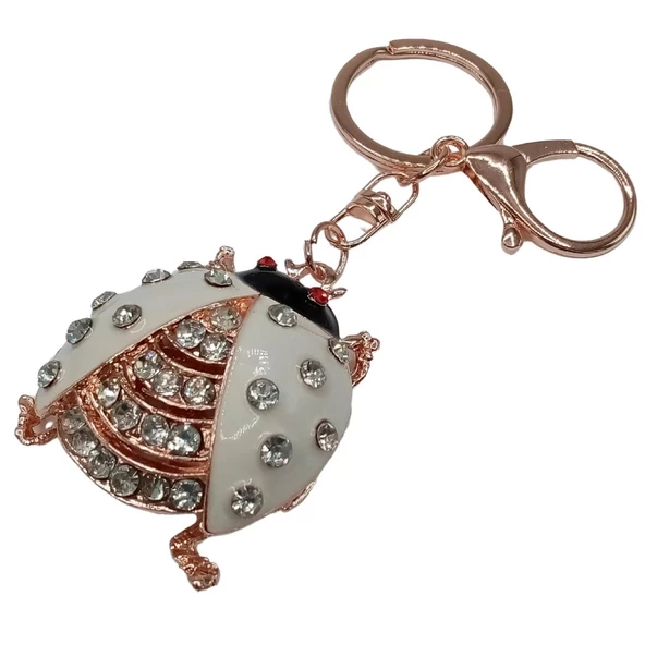 Kristal Taşlı Uğur Böceği Anahtarlık Beyaz No.1 - Resim 2