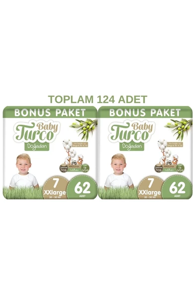 Baby Turco Doğadan Bebek Bezi 7 Numara Xxlarge Ekonomik Paket 124 Adet