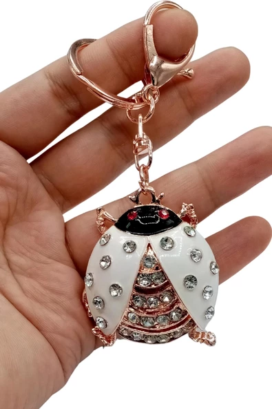 Kristal Taşlı Uğur Böceği Anahtarlık Beyaz No.1 - Resim 7