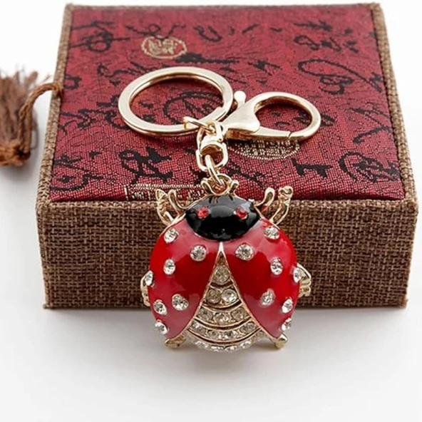 Kristal Taşlı Uğur Böceği Anahtarlık Kırmızı No.2 - Resim 3