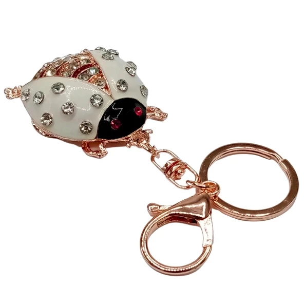 Kristal Taşlı Uğur Böceği Anahtarlık Beyaz No.1 ürün görseli