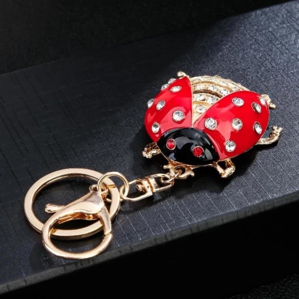 Kristal Taşlı Uğur Böceği Anahtarlık Kırmızı No.2 - Resim 2