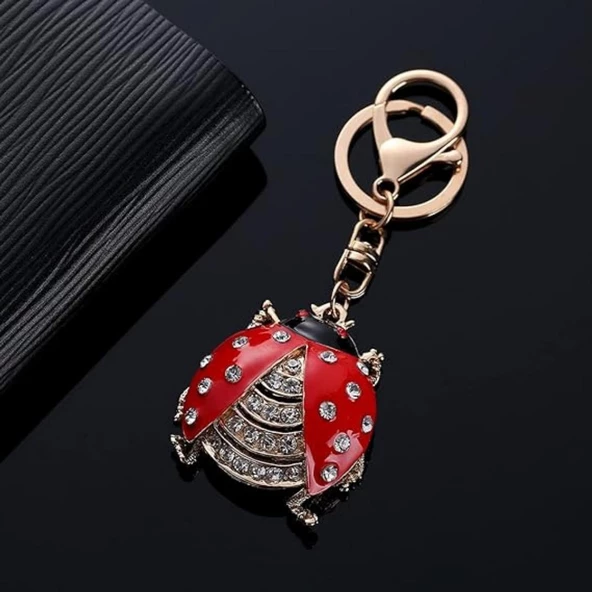 Kristal Taşlı Uğur Böceği Anahtarlık Kırmızı No.2 - Resim 4
