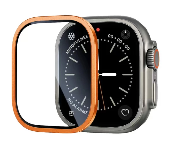 Apple Watch Ultra 49mm Ekran Koruyucu Tam Kaplayan Metal Çerçeveli A Kalite (ALM-01)