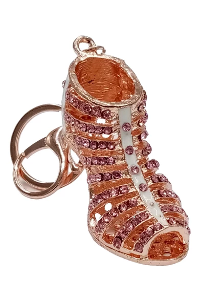 Kristal Taşlı Topuklu Ayakkabı Anahtarlık Pembe No.3 - 10