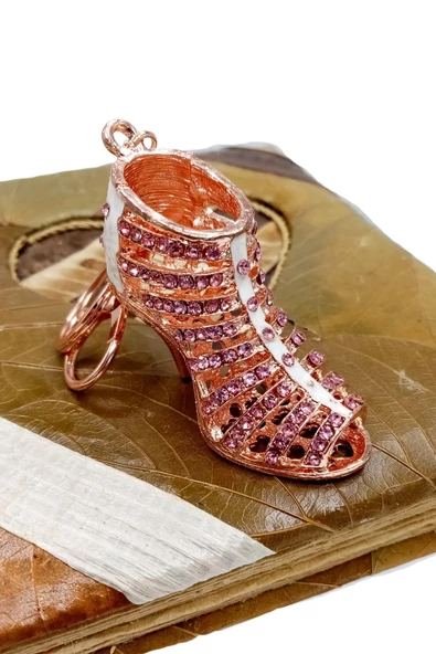 Kristal Taşlı Topuklu Ayakkabı Anahtarlık Pembe No.3 - 8