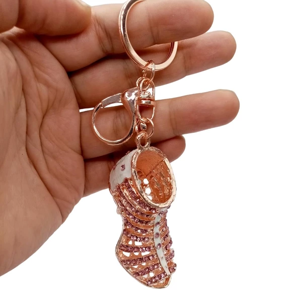 Kristal Taşlı Topuklu Ayakkabı Anahtarlık Pembe No.3 - 4