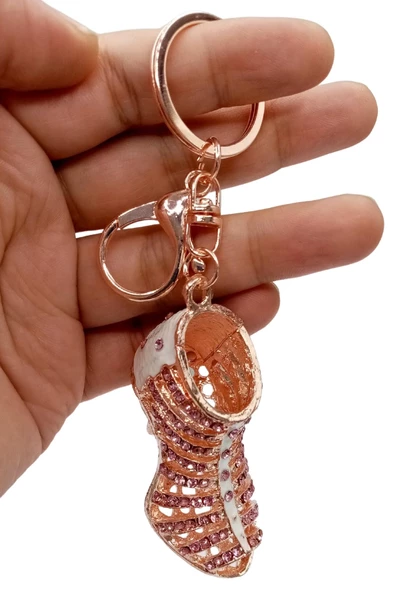 Kristal Taşlı Topuklu Ayakkabı Anahtarlık Pembe No.3 - 7