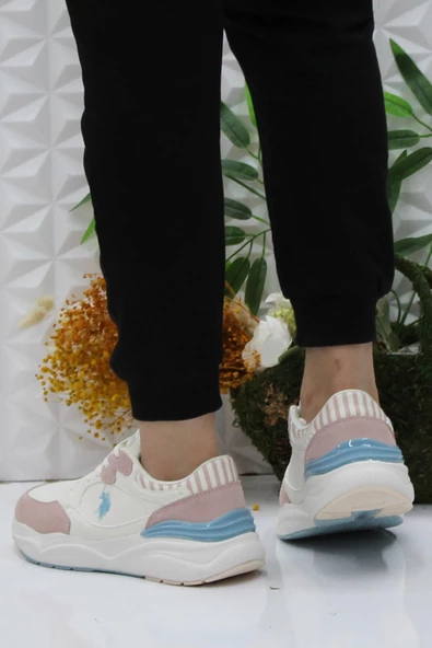 U.S. Polo Assn. Blossom Beyaz Pudra Orijinal Ürün Sneaker Kadın Ayakkabı - Resim 4
