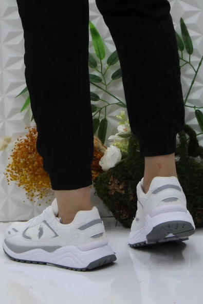 U.S. Polo Assn. Habıta Beyaz Gri Rahat Orijinal Ürün Sneaker Kadın Ayakkabı - Resim 4
