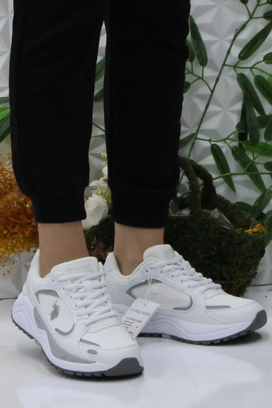 U.S. Polo Assn. Habıta Beyaz Gri Rahat Orijinal Ürün Sneaker Kadın Ayakkabı - Resim 2