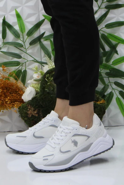 U.S. Polo Assn. Habıta Beyaz Gri Rahat Orijinal Ürün Sneaker Kadın Ayakkabı - Resim 3