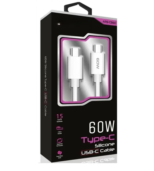 60W USB-C Type-C Silikon Şarj Kablosu Hızlı Şarj, Dayanıklı ve Esnek Tasarım, Tüm USB-C Cihazlarla Uyumlu - 3