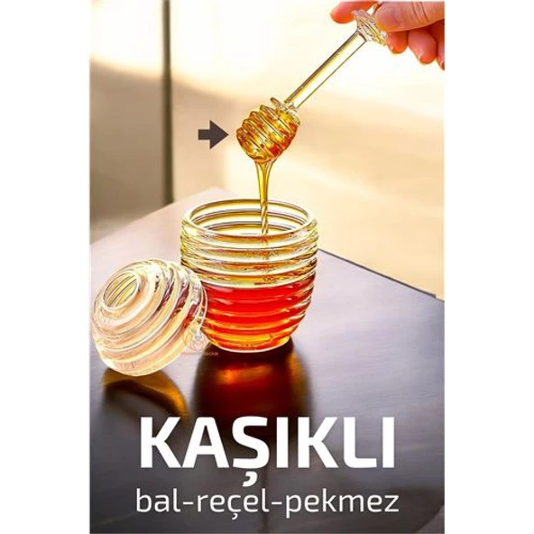 ModaCar Kaşıklı Kristal Bal Kavanozu Reçel Pekmez Sos Kavanozu