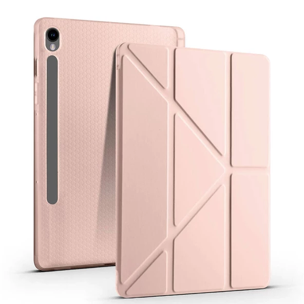 Samsung Galaxy Tab S9 FE Kılıf Tri Folding Kalem Bölmeli Standlı Kılıf - Resim 8