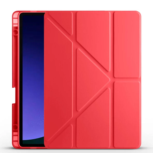 Samsung Galaxy Tab S9 Kılıf Tri Folding Kalem Bölmeli Standlı Kılıf