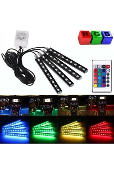 Canderel Kumandalı Araç Içi Ayak Altı Led Aydınlatma Rgb 9led Oto Şerit 12 Volt