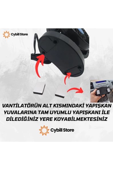 CybillStore Tekli Vantilatör Torpido Üstü 12V Çakmaklık Girişli 360 Derece Ayarlanabilir - 5