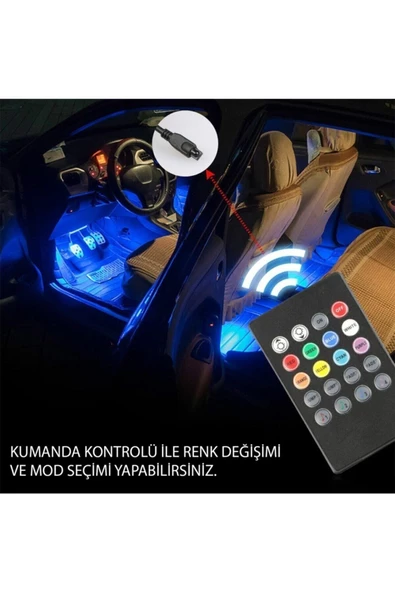 SAHLAN Araç Içi Aydınlatma Kumandalı Müziğe Duyarlı 12 Led Ayak Altı Led