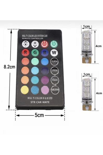 DMR Kumandalı T10 Araç Uyumlu Park Ampulü 2 Adet 18 Led Rgb Park - 4