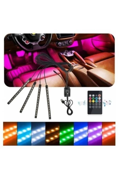 Canderel Kumandalı Araç Içi Ayak Altı Led Aydınlatma Rgb 9led Oto Şerit 12 Volt - 2