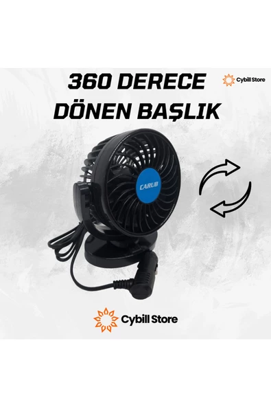 CybillStore Tekli Vantilatör Torpido Üstü 12V Çakmaklık Girişli 360 Derece Ayarlanabilir - 4