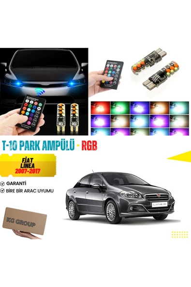 KG GROUP Fiat Linea (2007-2017) Uyumlu T10 Kumandalı Park Ampulü Rgb Led