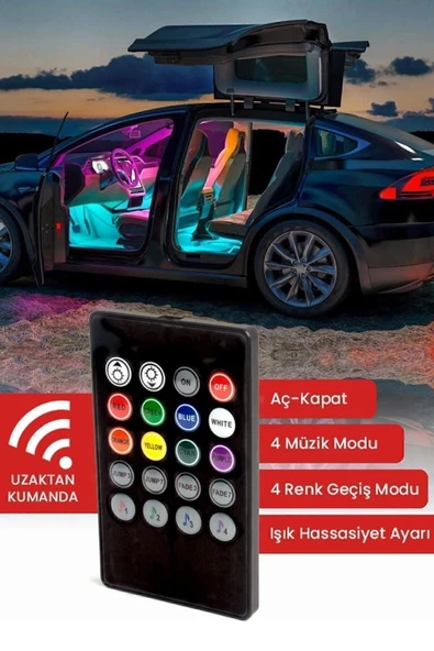 Matrix Araç Içi Aydınlatma Kumandalı Müziğe Duyarlı 12 Led Ayak Altı Led - 7 Renk Rgb Pro - 2