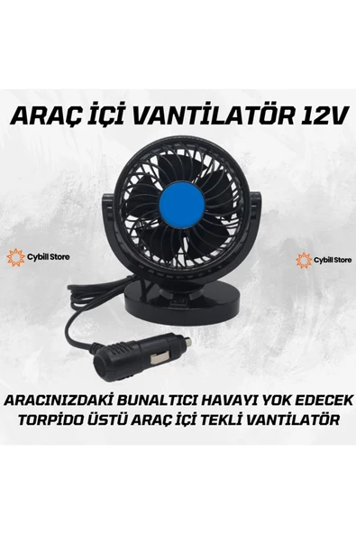 CybillStore Tekli Vantilatör Torpido Üstü 12V Çakmaklık Girişli 360 Derece Ayarlanabilir