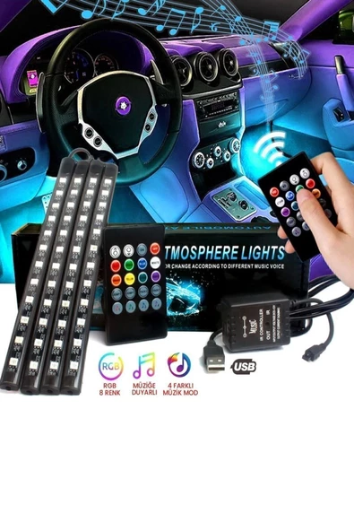 Matrix Araç Içi Aydınlatma Kumandalı Müziğe Duyarlı 12 Led Ayak Altı Led - 7 Renk Rgb Pro