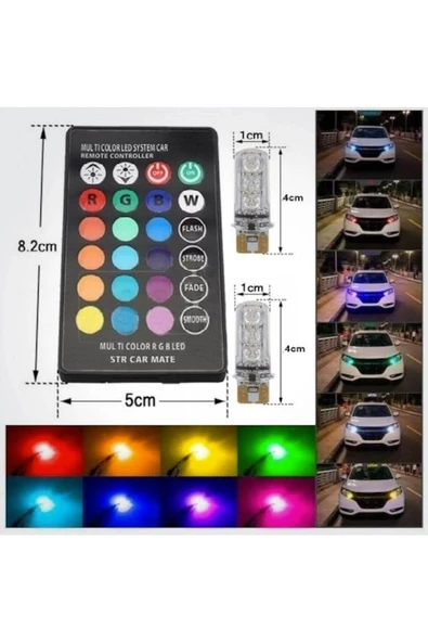 EK GARAJ T10 Rgb Kumandalı Çakarlı Park Ampülleri