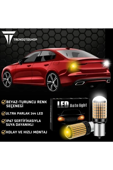 Tiger Marketing P21w 144 Ledli Ultra Parlak Geri Vites Park Ampül Tek Duy TURUNCU RENK (2 ADET) - 2