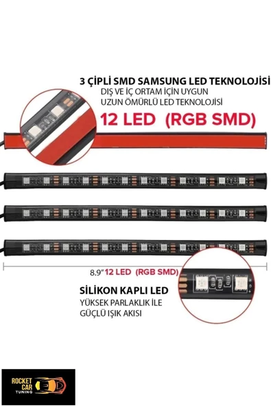 OEM Tofaş Şahin Kartal Araç Içi Ayak Altı Led Aydınlatma Rgtb 12 Led Kumandalı Oto Şerit 12 Volt - 5
