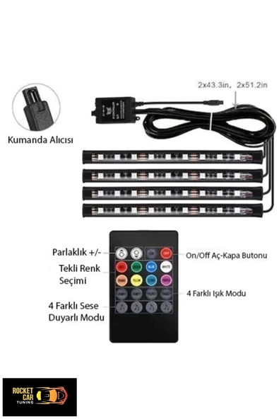OEM Tofaş Şahin Kartal Araç Içi Ayak Altı Led Aydınlatma Rgtb 12 Led Kumandalı Oto Şerit 12 Volt - 3