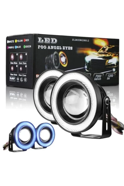 Tiger Marketing 76 Mm Buz Mavi Mercekli Angel Led Halkalı Sis Farı Metal Gövde