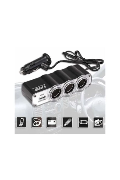 WOZLO 3 Port  1 Usb Oto Araç Çakmaklık Çoğaltıcı Çoklayıcı Hub - 4