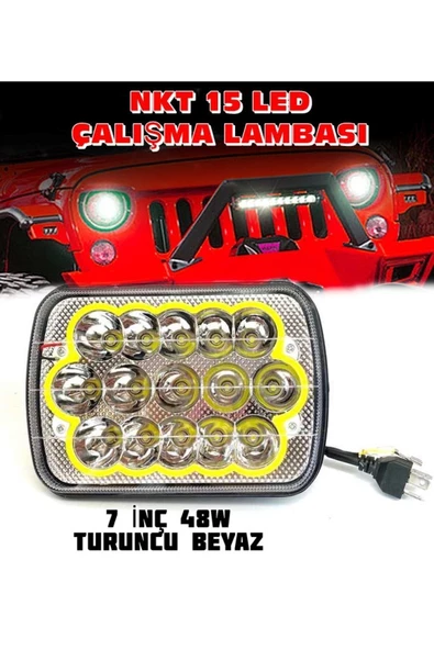 NKT GROUP Offroad 7 inç 15 Led Turuncu Beyaz Çalışma Lambası Dikdörtgen