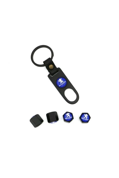 CMS OTO AKSESUAR Peugeot Anahtarlıklı Sibop Kapağı - Peugeot Siyah Anahtarlıklı Sibop Kapağı - Anahtarlıklı Sibop Set - 2