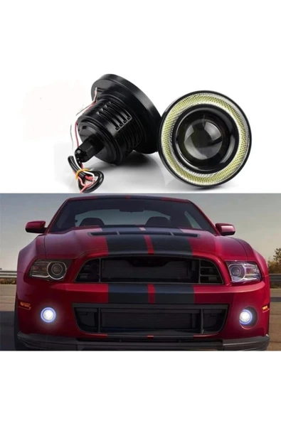 Tiger Marketing 76 Mm Buz Mavi Mercekli Angel Led Halkalı Sis Far Metal Gövde Uyumlu