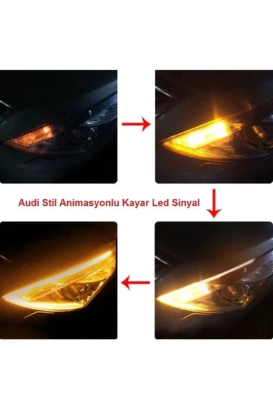Tiger Marketing Selamlamalı Açılış Animasyonlu Far Kaşı Beyaz Audi Stil Kayar Sinyalli Far Üstü Slim Led