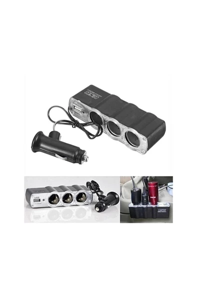 WOZLO 3 Port  1 Usb Oto Araç Çakmaklık Çoğaltıcı Çoklayıcı Hub