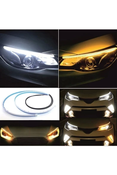Teknopack Far Üstü Kayar Led - Audi Tip Kayar Sinyal - Gündüz Led Farı Selamlamalı Açılış Animasyonlu 60+60 Cm