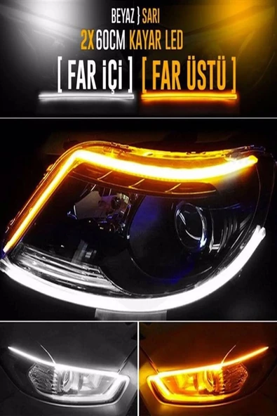 Tiger Marketing Yüksek Kalite Selamlamalı Açılış Animasyonlu Far Kaşı Beyaz Kayar Sinyalli Far Üstü Slim Led