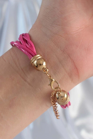 Pembe Renk Zirkon Taşlı İpli Çoklu Bileklik - EBJ240928W28244 - Resim 2